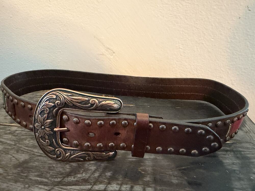 Ariat A1526097 Women’s S Brown Leather Serape Studded Western Belt Floral Buckle
